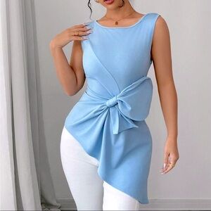 Baby Blue Asymmetrical Sleeveless Bow Top NEW 🏷️